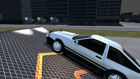 Crash test simulator, city car driving, drift