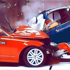 Crash test simulator, city car driving, drift